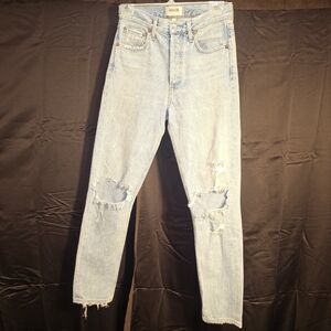 Agolde Jamie High Rise‎ Tapered Jeans sz 25 Light Wash Knee Distressed Ripped